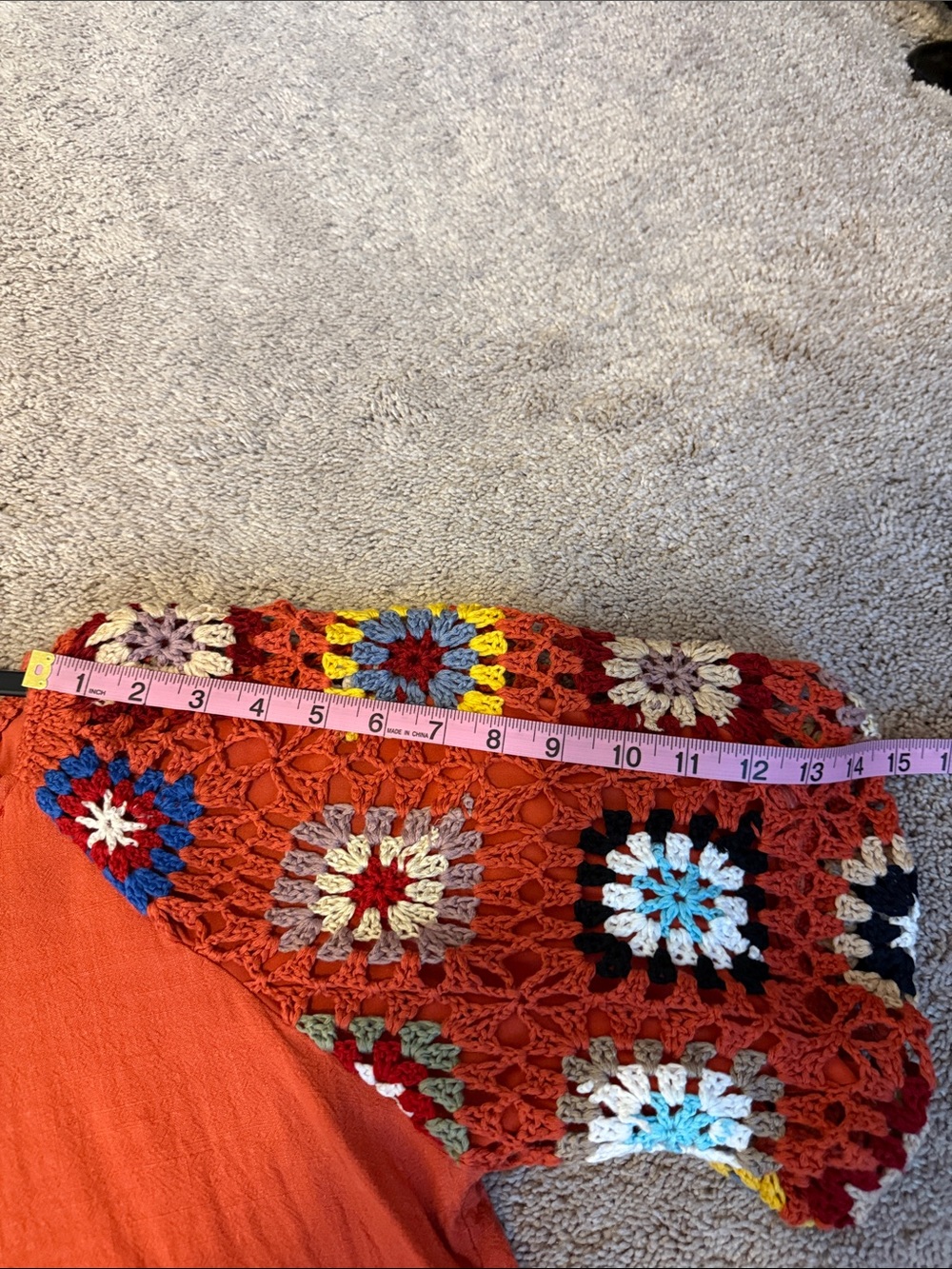 Umgee Rust Woven Tunic with Multicolor Crochet Sleeves - Picture 12 of 12
